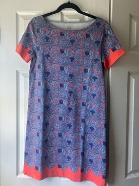 Tory Burch Blue Dress with Coral Trim and Floral Print